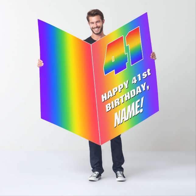 41st Birthday: Colorful, Fun Rainbow Pattern # 41 Card (In Situ)