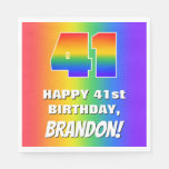[ Thumbnail: 41st Birthday: Colorful, Fun Rainbow Pattern # 41 Napkins ]