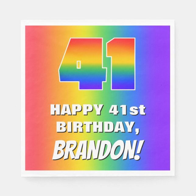 41st Birthday: Colorful, Fun Rainbow Pattern # 41 Napkins (Front)