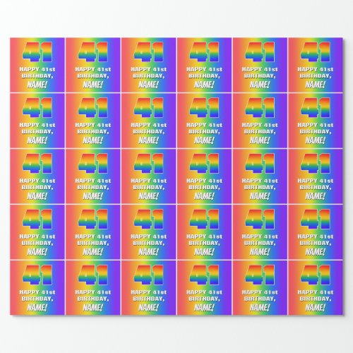 41st Birthday Colorful Fun Rainbow Pattern  41 Wrapping Paper