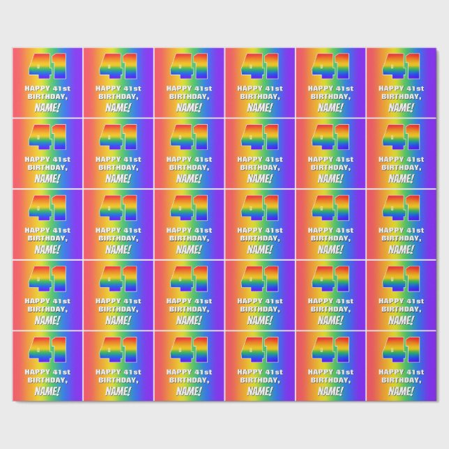 41st Birthday: Colorful, Fun Rainbow Pattern # 41 Wrapping Paper (Seam)