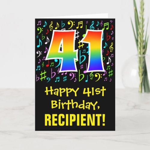 41st Birthday Colorful Music Symbols  Rainbow 41 Card