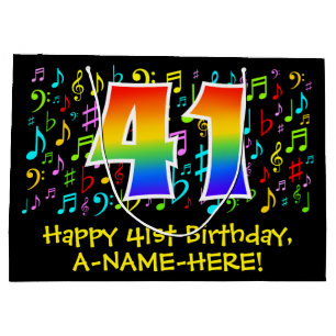 41st Birthday - Colorful Music Symbols, Rainbow 41 Large Gift Bag