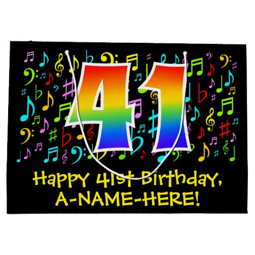 41st Birthday _ Colorful Music Symbols Rainbow 41 Large Gift Bag