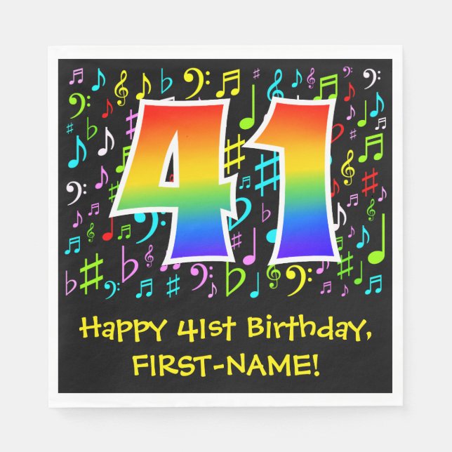 41st Birthday - Colorful Music Symbols, Rainbow 41 Napkins (Front)