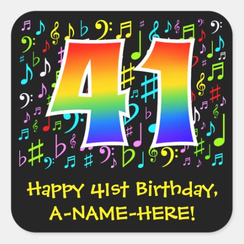 41st Birthday Colorful Music Symbols Rainbow 41 Square Sticker
