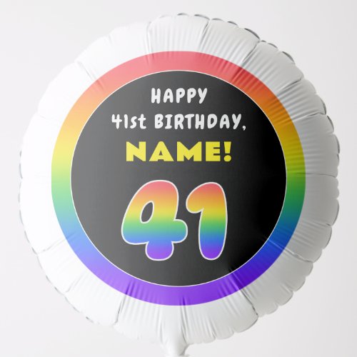 41st Birthday Colorful Rainbow  41 Custom Name Balloon