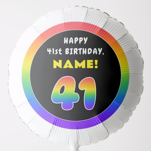 41st Birthday: Colorful Rainbow # 41, Custom Name Balloon (Front)