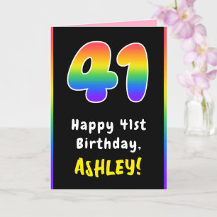 41st Birthday: Colorful Rainbow # 41, Custom Name Card