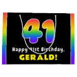 [ Thumbnail: 41st Birthday: Colorful Rainbow # 41, Custom Name Gift Bag ]
