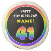 41st Birthday: Colorful Rainbow # 41, Custom Name Sugar Cookie (Front)