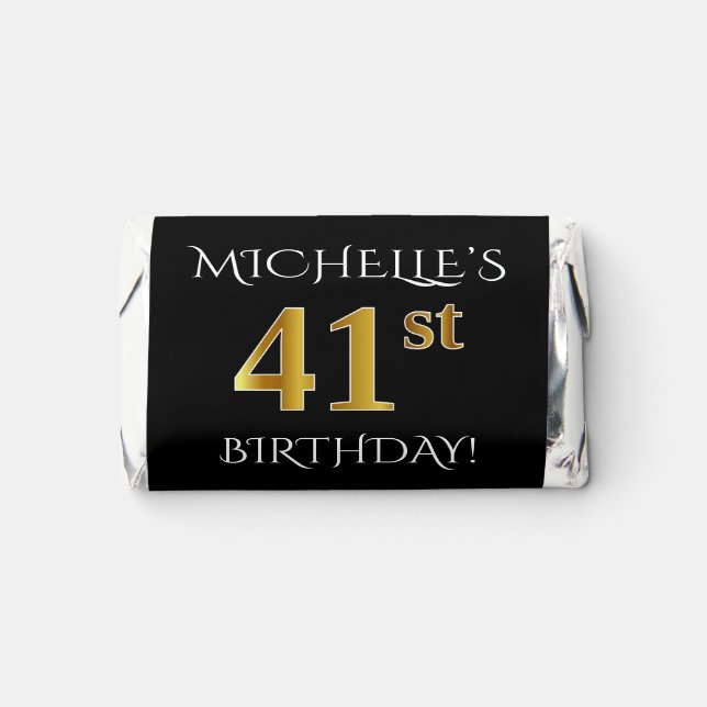 41st Birthday — Elegant, Faux Gold Look 41 + Name Hershey's Miniatures (Front)