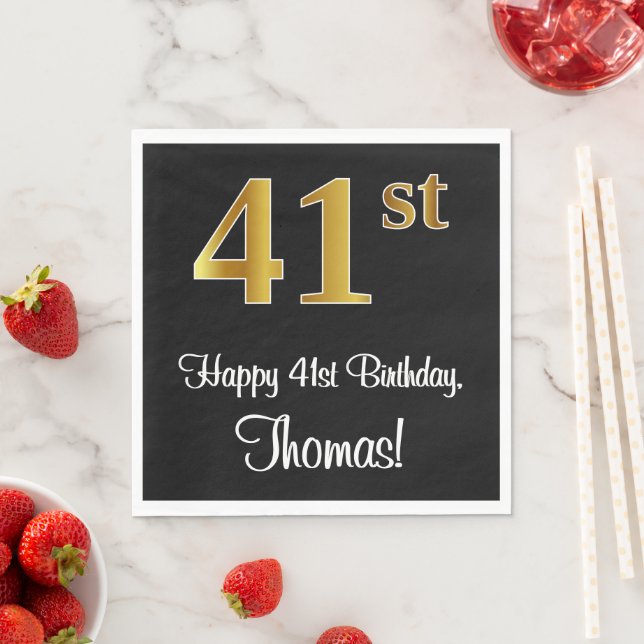 41st Birthday ~ Elegant Luxurious Faux Gold Look # Napkins (Insitu)
