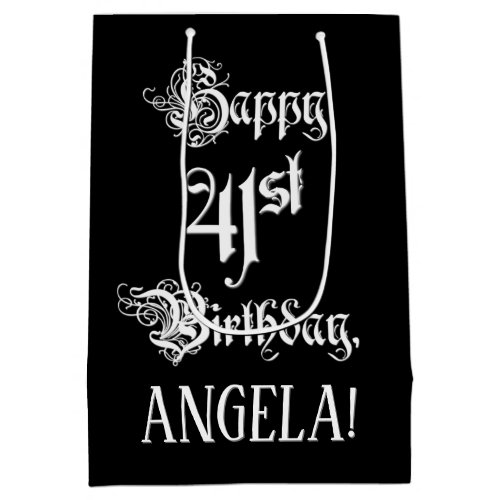 41st Birthday Fancy Elegant Script  Custom Name Medium Gift Bag