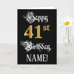 [ Thumbnail: 41st Birthday — Fancy Script; Faux Gold Look; Name Card ]