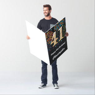 41st Birthday Fireworks Black and Gold Extra Large Card