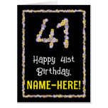 [ Thumbnail: 41st Birthday: Floral Flowers Number “41” + Name Card ]