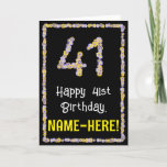 [ Thumbnail: 41st Birthday: Floral Flowers Number, Custom Name Card ]