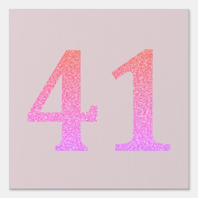 41st Birthday Forty One Blush Pink Purple Glitter Sign (Front)