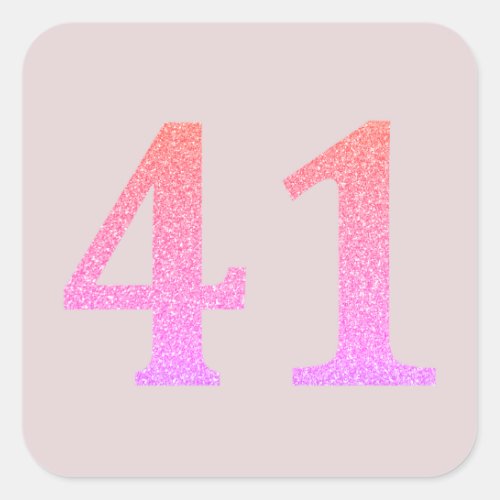 41st Birthday Forty One Blush Pink Purple Glitter Square Sticker