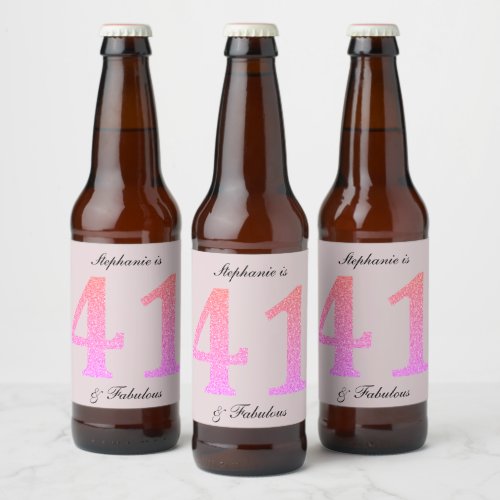 41st Birthday Forty One Fabulous Blush Pink Custom Beer Bottle Label