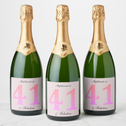 41st Birthday Forty One Fabulous Blush Pink Custom Sparkling Wine Label