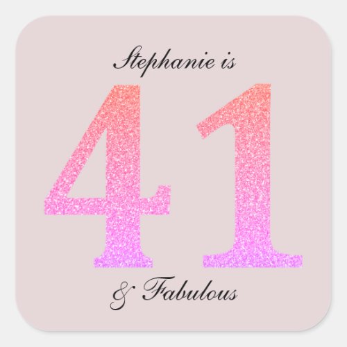41st Birthday Forty One Fabulous Blush Pink Custom Square Sticker