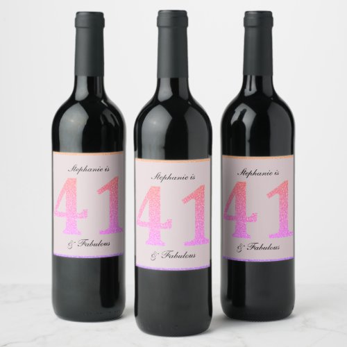 41st Birthday Forty One Fabulous Blush Pink Custom Wine Label