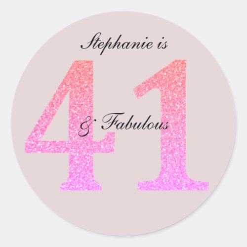 41st Birthday Forty One Fabulous Custom Blush Pink Classic Round Sticker