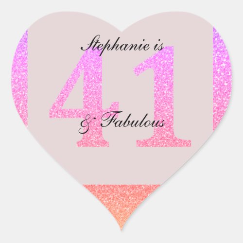 41st Birthday Forty One Fabulous Custom Blush Pink Heart Sticker