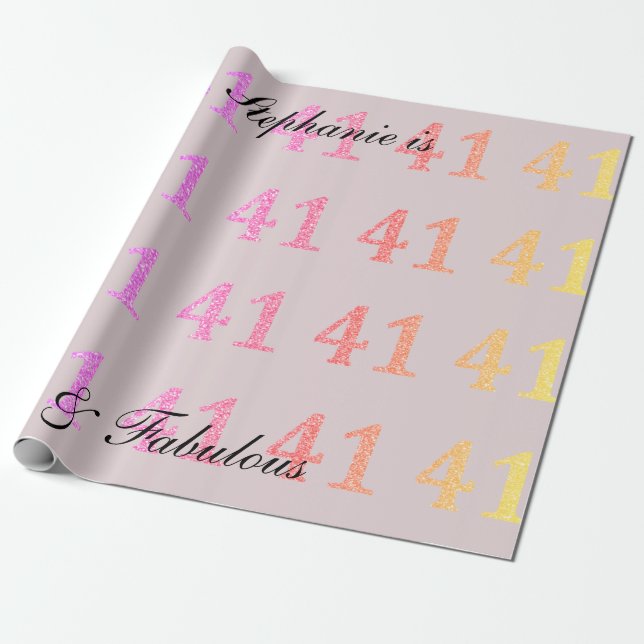41st Birthday Forty One Name Fabulous Blush Pink Wrapping Paper (Unrolled)