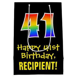 41st Birthday: Fun, Bold, Colorful, Rainbow "41" Medium Gift Bag
