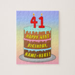 [ Thumbnail: 41st Birthday: Fun Cake and Candles + Custom Name Jigsaw Puzzle ]