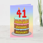 [ Thumbnail: 41st Birthday — Fun Cake & Candles, W/ Custom Name Card ]