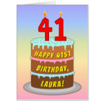 [ Thumbnail: 41st Birthday: Fun Cake & Candles, W/ Custom Name Card ]