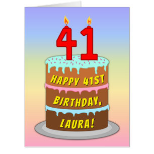 41st Birthday: Fun Cake & Candles, w/ Custom Name Card