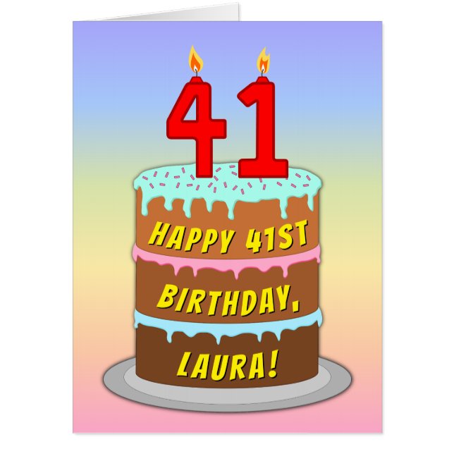 41st Birthday: Fun Cake & Candles, w/ Custom Name Card (Front)