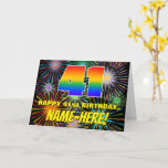 [ Thumbnail: 41st Birthday: Fun, Colorful Celebratory Fireworks Card ]