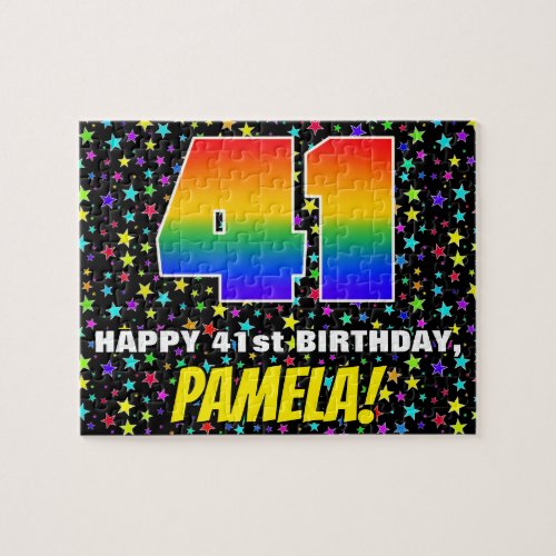 41st Birthday  Fun Colorful Star Field Pattern Jigsaw Puzzle