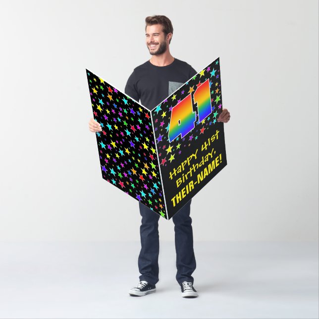 41st Birthday: Fun, Colorful Stars + Rainbow # 41 Card (In Situ)
