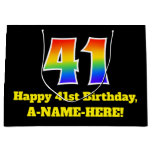 [ Thumbnail: 41st Birthday ~ Fun, Colorful, Vibrant, Rainbow 41 Gift Bag ]