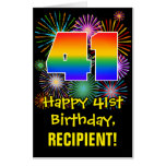 [ Thumbnail: 41st Birthday: Fun Fireworks Pattern & Rainbow 41 Card ]