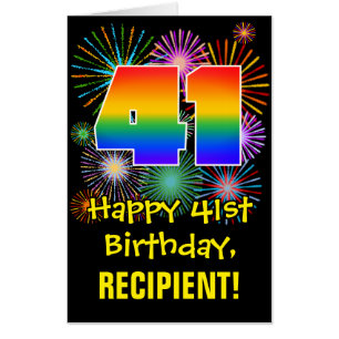 41st Birthday: Fun Fireworks Pattern & Rainbow 41 Card