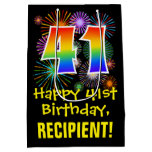 [ Thumbnail: 41st Birthday: Fun Fireworks Pattern + Rainbow 41 Gift Bag ]