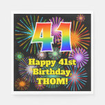 [ Thumbnail: 41st Birthday: Fun Fireworks Pattern + Rainbow 41 Napkins ]