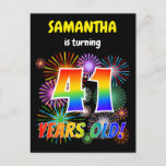[ Thumbnail: 41st Birthday - Fun Fireworks, Rainbow Look "41" Postcard ]