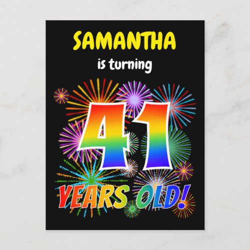 41st Birthday _ Fun Fireworks Rainbow Look 41 Postcard