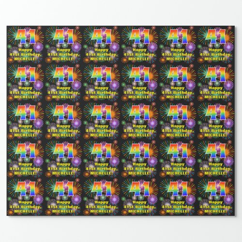 41st Birthday Fun Fireworks Rainbow Look  41 Wrapping Paper