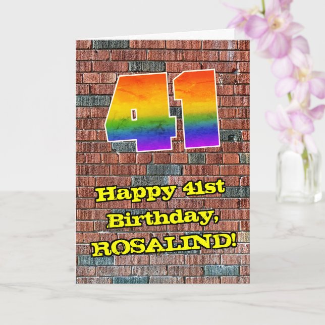 41st Birthday: Fun Graffiti-Inspired Rainbow 41 Card (Orchid)