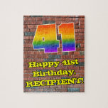 [ Thumbnail: 41st Birthday: Fun Graffiti-Inspired Rainbow 41 Jigsaw Puzzle ]